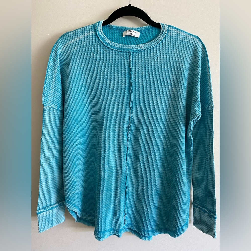 Zenana Outfitters Turquoise Waffle Knit Sweater